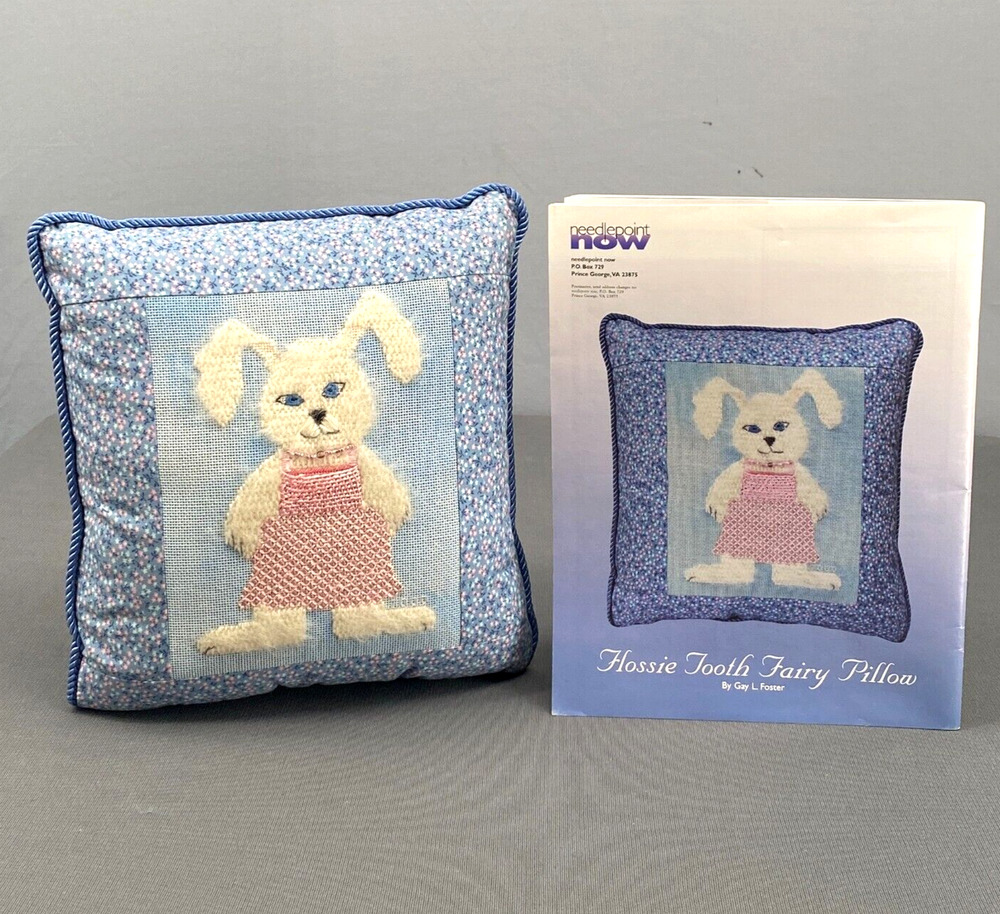 VTG Tooth Fairy Pillow Handmade Bunny Rabbit Needlepoint w Pattern Magazine OOAK